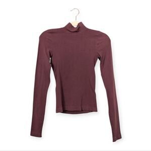 Free People Intimately Wine Open Back Long Sleeve Mock Neck Top Size M/L